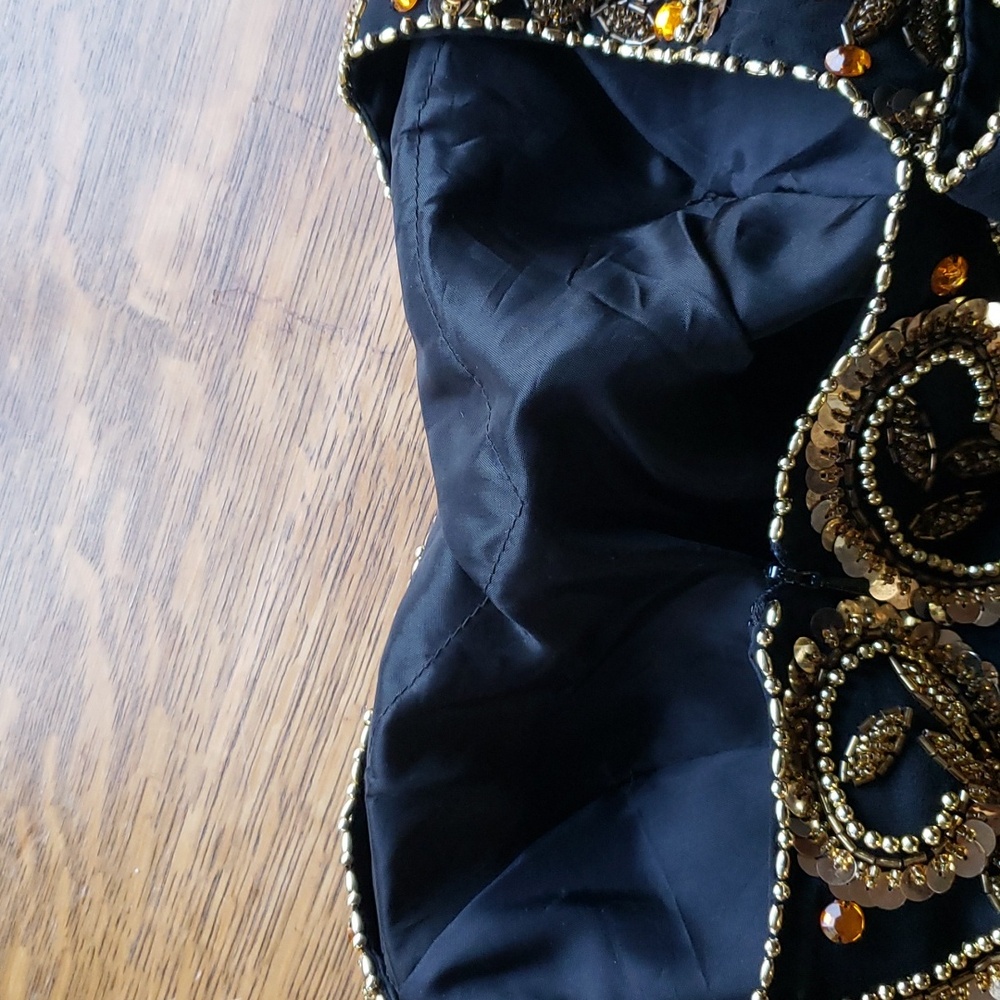 Vtg Jovani black silk gown with gold sequin detail - Picture 9 of 13